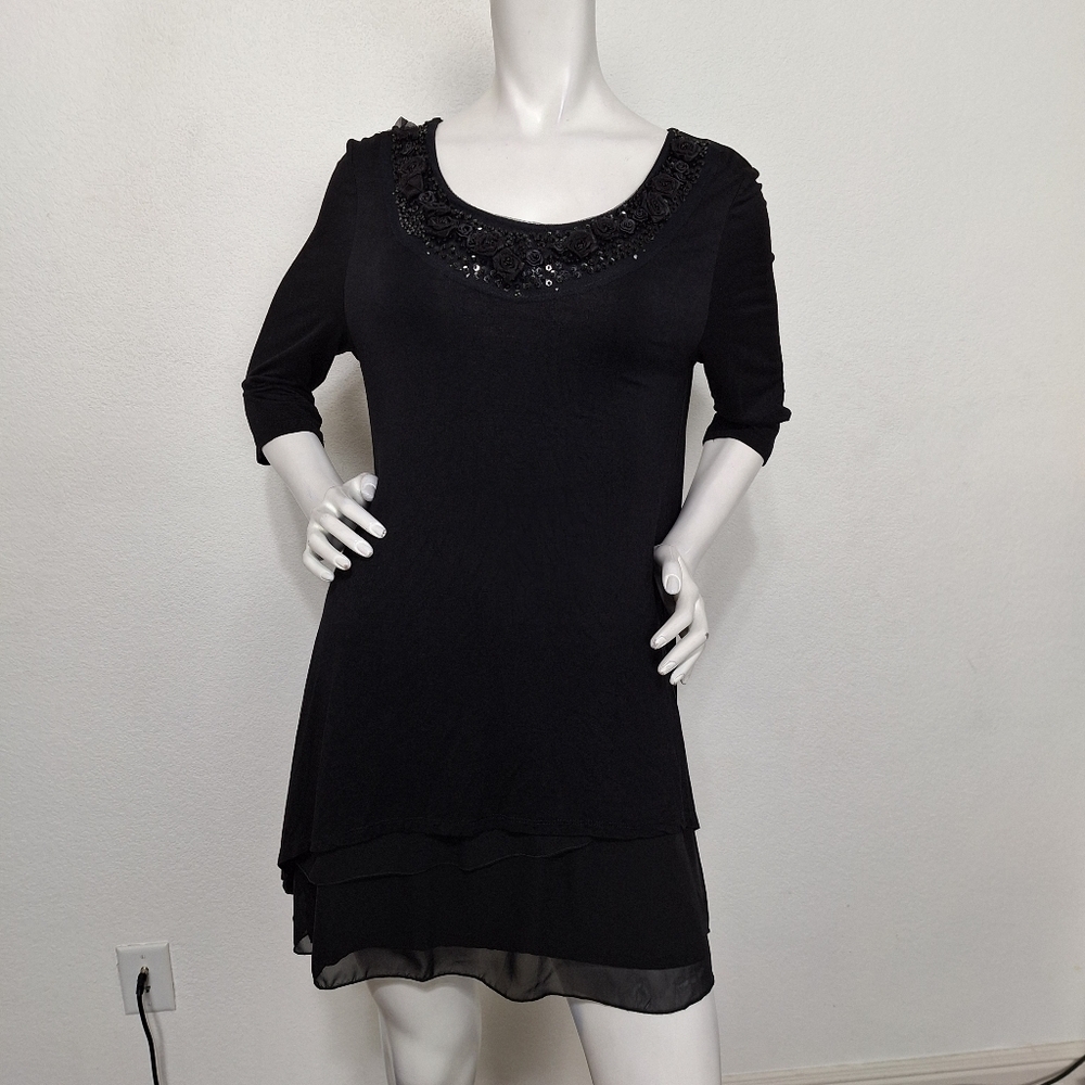 Miss Couture Black Whimsigoth Fairy Bead & Flower Embellished Sheer Hem Dress M